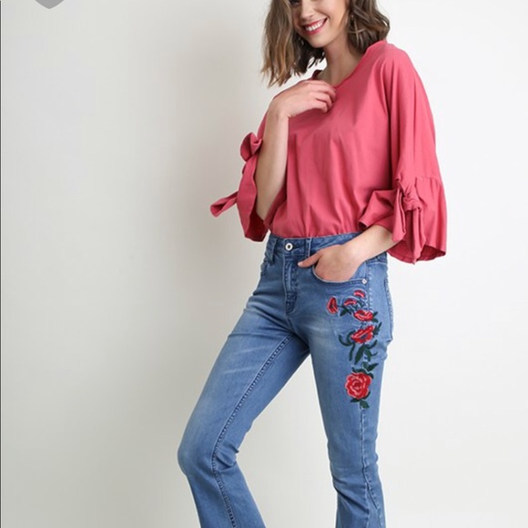 NWT | UMGEE | Flower Embroidered Flare Jeans - Picture 2 of 3